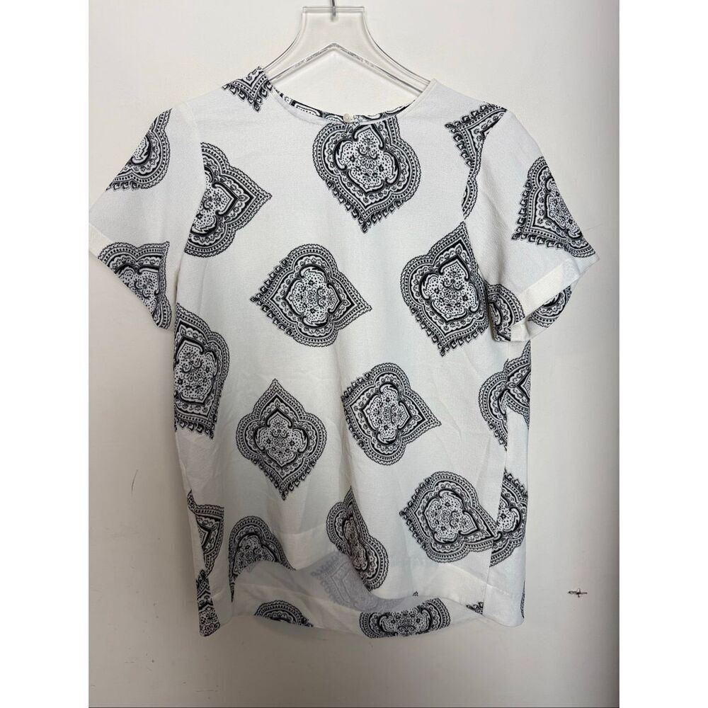 Madewell E1485 Black White Bandana Print Short Sleeve Top Size M Boho Chic Minim